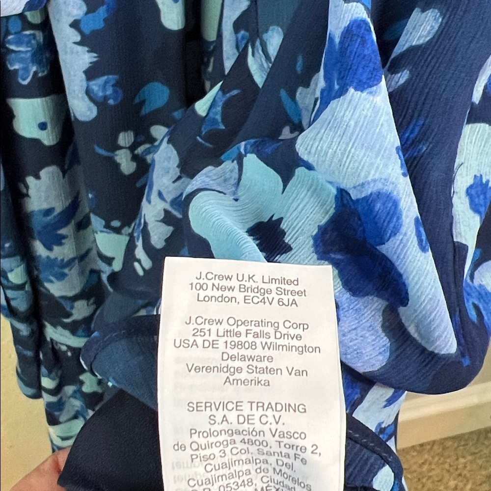 J. Crew Blue Floral Long Sleeve Ruffle Collar Midi Dress Size 6 - Picture 13 of 16